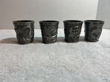 4 Metal Shot Glass Dragon SKULL REAPER Mythical