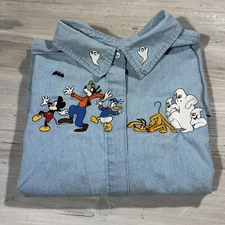 VTG 90s Disney Store Chambray Women's Sz 3XL Halloween Mickey Goofy Donald Pluto
