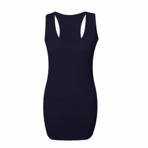 New Ladies Womens Plain Long Racer Back Bodycon Muscle Vest Top Gym Top - Picture 6 of 22