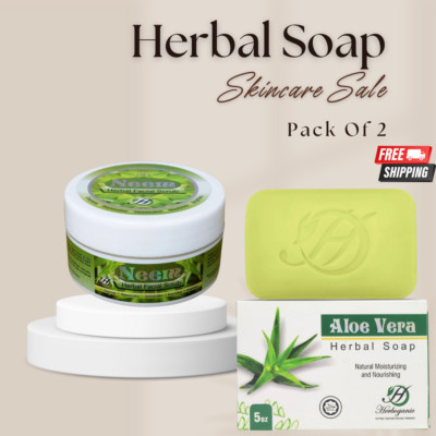 Neem Herbal Facial Scrub & Aloe Vera Herbal Soap-Purifying and Soothing Skincare