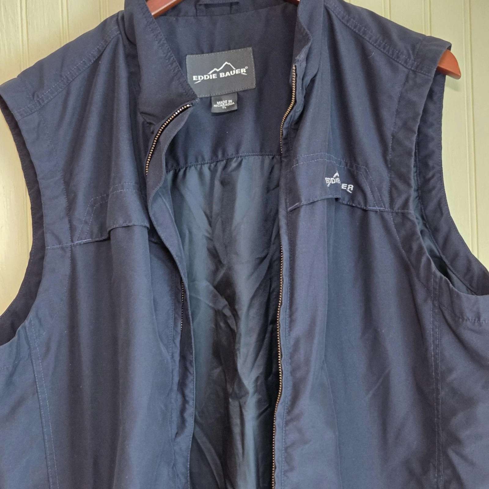 Eddie Bauer Vest Mens LT Navy Blue Windbreaker Full Zip Lined Outdoor Travel