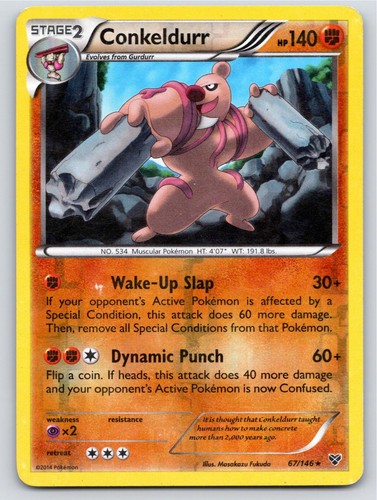 2014 POKEMON CONKELDURR XY BASE SET 67/146 REVERSE HOLO R LP A70098 FREE S&H