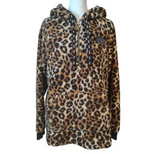Victoria's Secret PINK Leopard Fleece Fuzzy Half Zip Hoodie Pullover Small