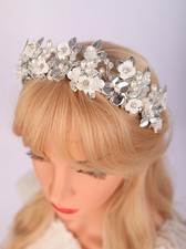 Floral Flower Headband Silver Leaf Headpiece Bride Wedding Tiara Prom Women