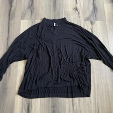 M Square Neetu Malik Lagenlook One Size Black Shirt Boxy Soft Knit USA Made