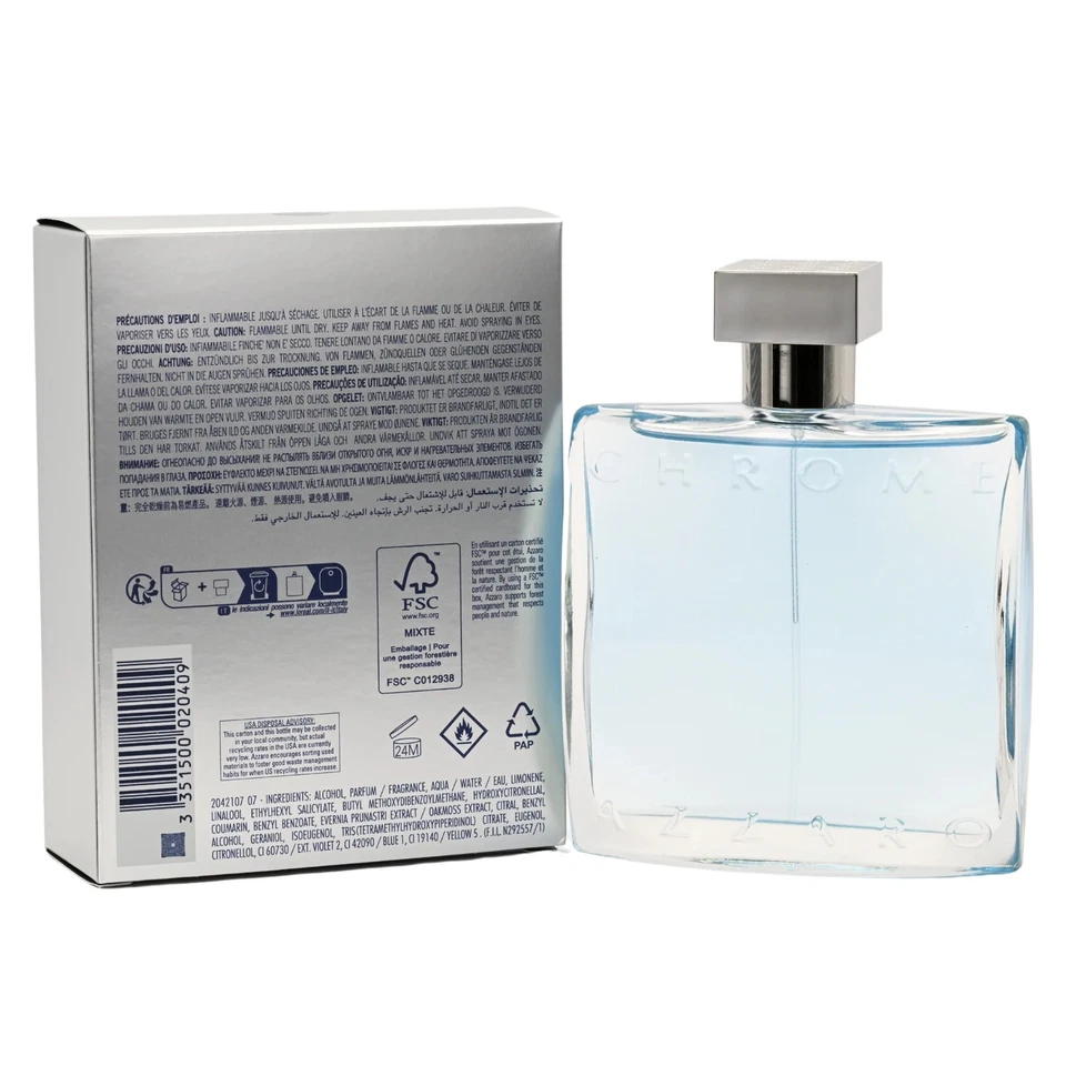 Одеколон для мужчин CHROME от Loris Azzaro 3,3 унции / 3,4 унции туалетная вода новый в коробке - Изображение 4 из 4