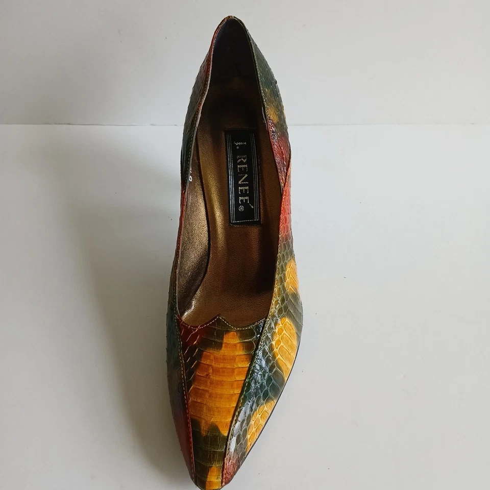 Tacón de salón vintage de cuero J Renee piel de serpiente estampado de reptil talla 8,5 N glamuroso Foto 2 de 4