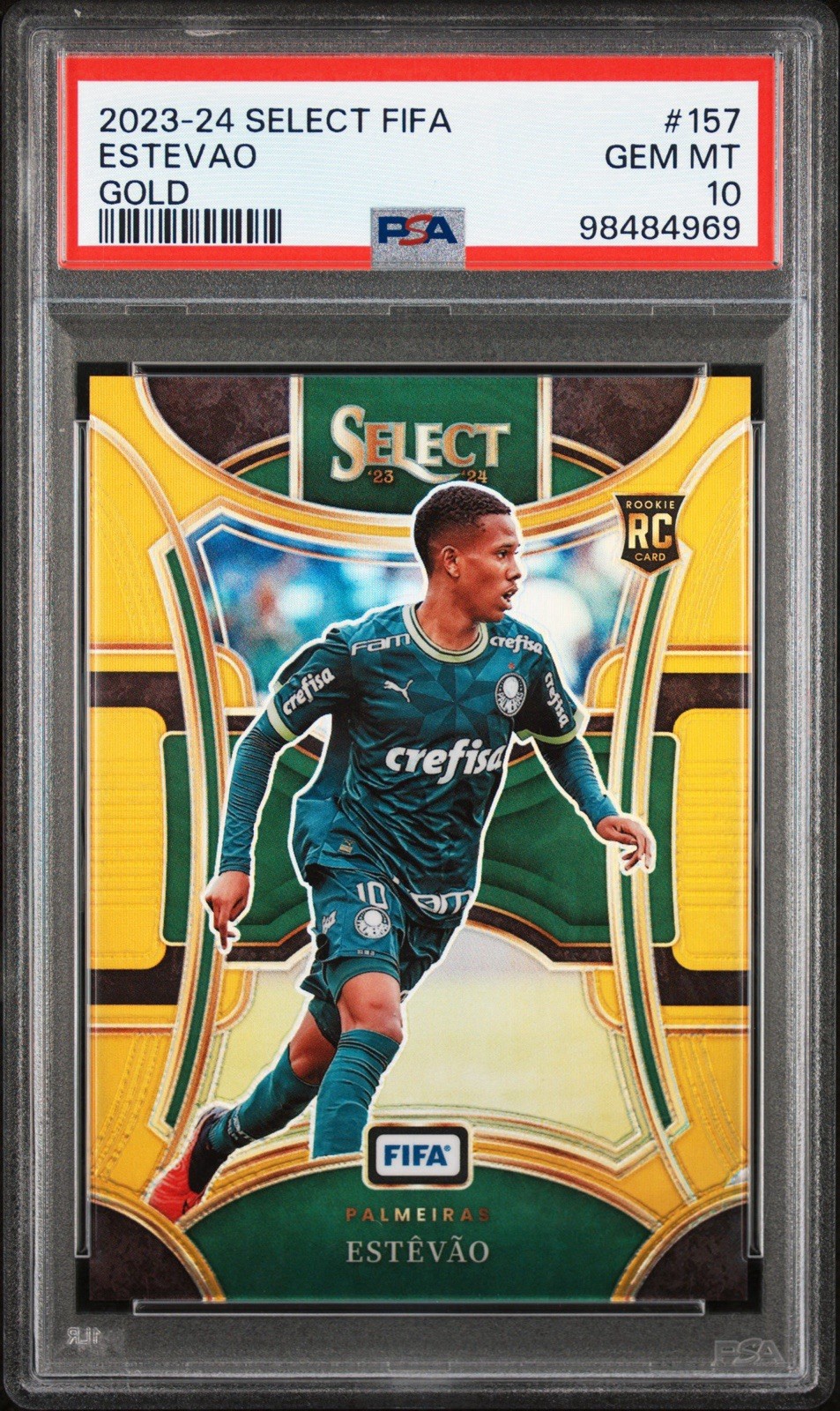2023-24 Panini Select FIFA Estevao Mezzanime Gold Rookie /10 PSA 10 #157