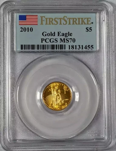 2010 P Bullion $5 Gold Eagle 1/10 oz ANACS MS-70