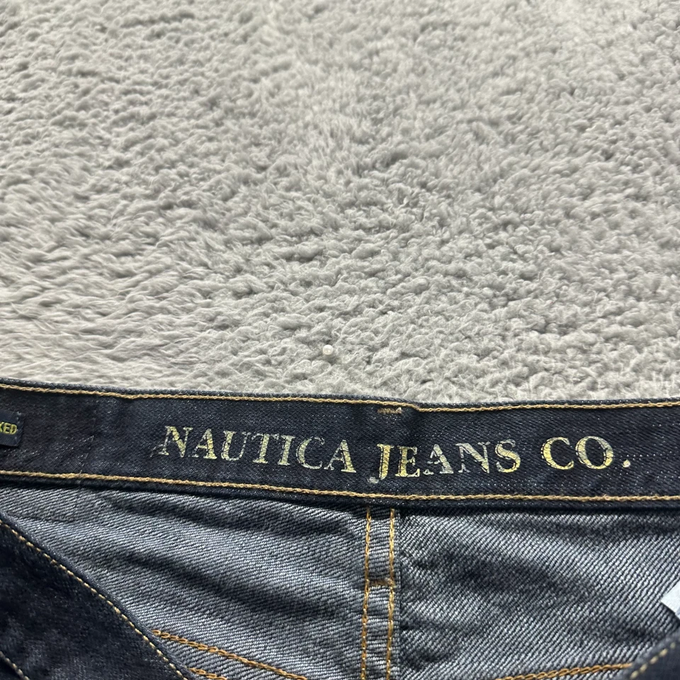 Pantalones de mezclilla Nautica para hombre 34x32 azul algodón recto relajado lavado oscuro ropa de trabajo Foto 3 de 4