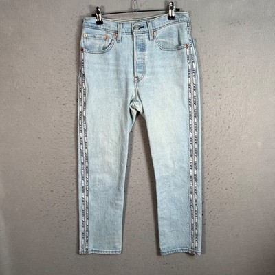 Levis 501 Womens Size 26 Light Wash Jeans Side Logo Tape Cotton Blend Denim