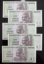 5x Zimbabwe 50 Trillion Dollars - Harare 2008 - Uncirculated Mint Consecutive