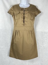 Tory Burch Farla Shirt Dress Women’s 8 Khaki Lace Up Short Sleeve Safaris Cotton