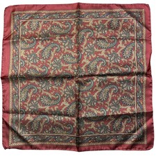 100 Silk Pocket Square Burgundy Beige Navy Paisley Made in Italy 16.5"