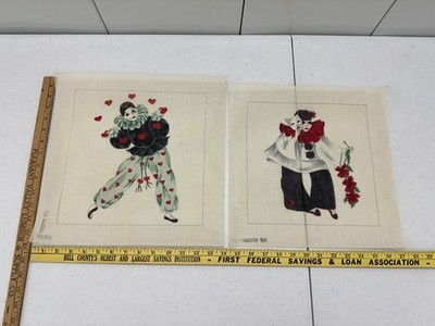Clowns Pierrot Rare Vintage Needlepoint Tapestry Canvas P293 P279