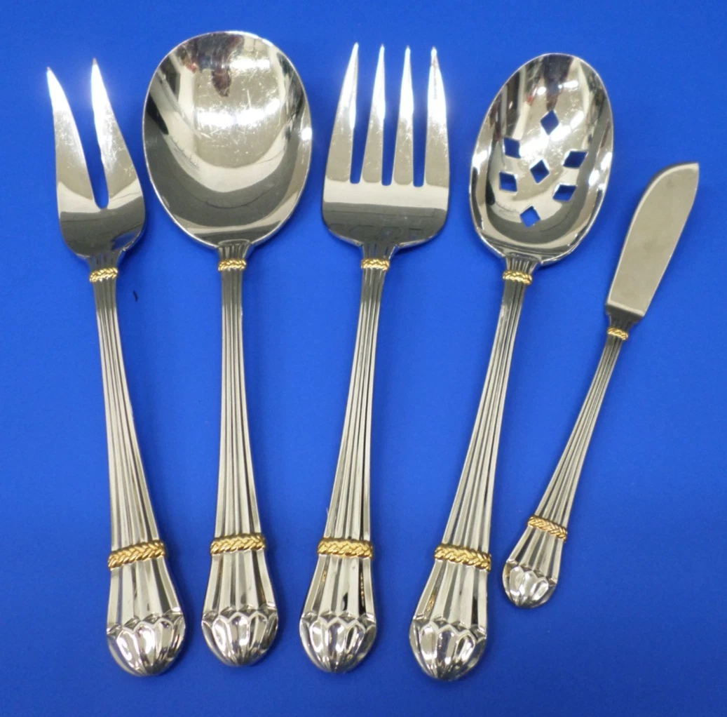 5 - YAMAZAKI CAROUSELLE-GOLD Accent Glossy Stainless Flatware SERVING PIECES
