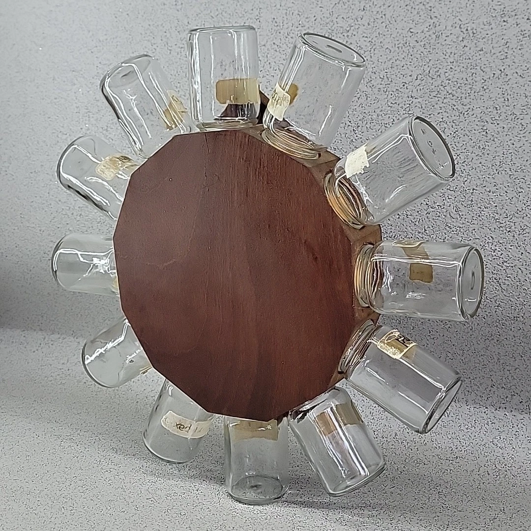 Vintage 1960s 1970s Teak Teak Wheel 12 Glass Jar Wall Spice Rack Retro
