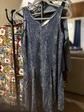 LOFT Navy White Star Print A-Line Dress V-Neck Sleeveless Pullover XS Women