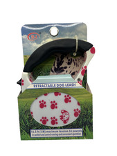 Retractable Dog Leash 16.5ft   Red Paw Print Design  For Dogs Up to 33 lbs