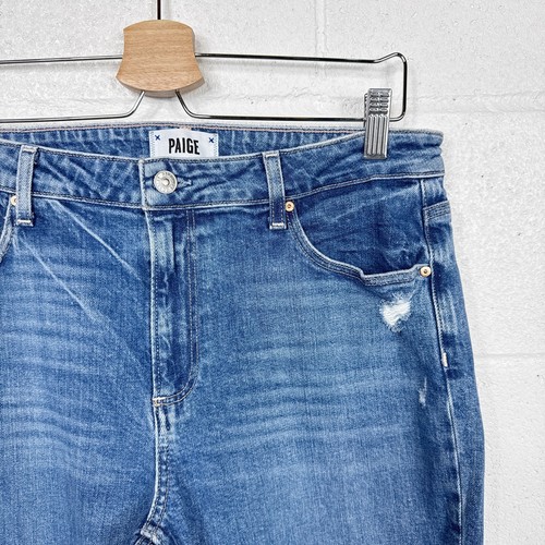 Paige Noella Jeans Womens 31 Blue Distressed High Rise Cropped Straight Leg - Picture 8 of 8