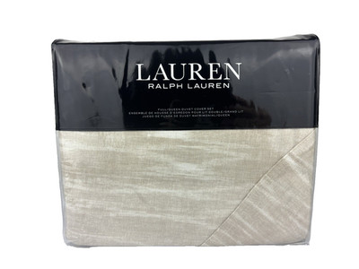 Ralph Lauren Kent QUEEN FULL Duvet Cover Set Shams Cotton Linen Beige