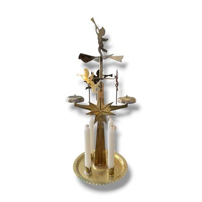 Vtg Christmas Angel/Party Chimes Candle Holder Set Brass Swedish