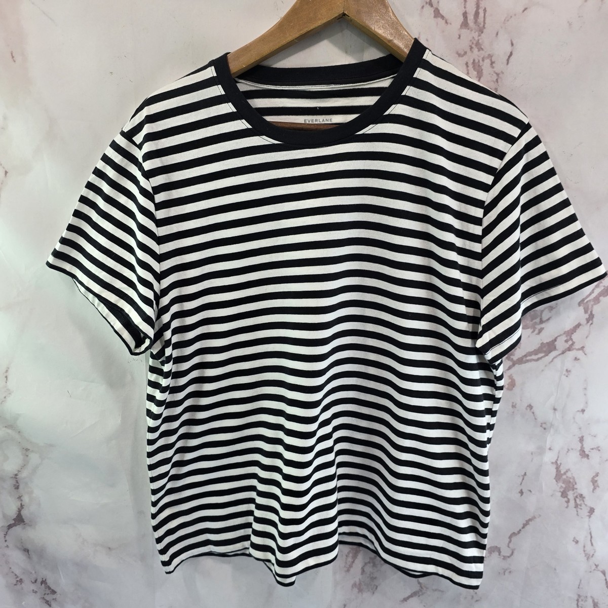 Everlane T Shirt Womens Large Black Stripe Crewneck Box Cut Tee