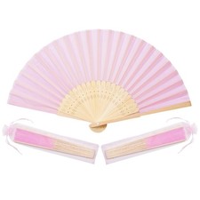 Sepwedd 50pcs pink Imitated Silk Fabric Bamboo Folded Hand Fan Bridal Dancing...