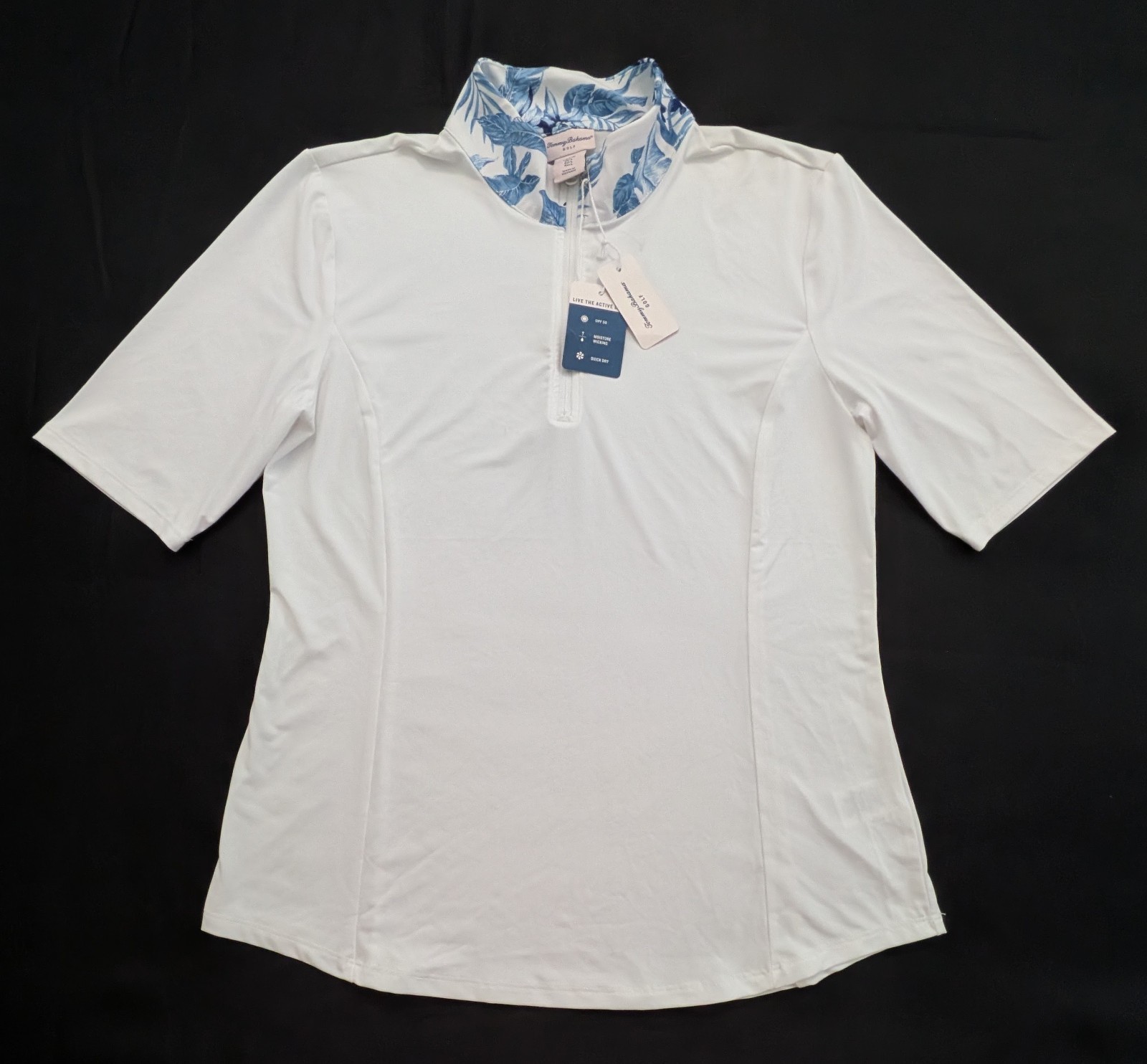 TOMMY BAHAMA Golf Women's 1/4 Zip Polo Shirt White Blue Floral Large L - NWT