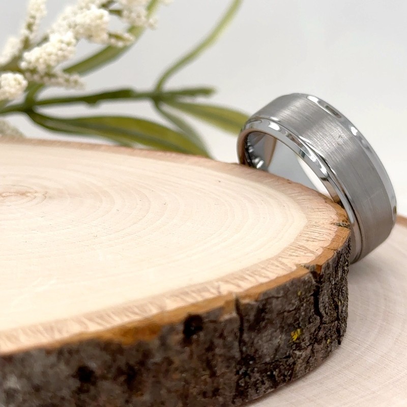 Brushed Polished Edges Band for Christmas Gifts 9mm Silver Tungsten Carbide Ring