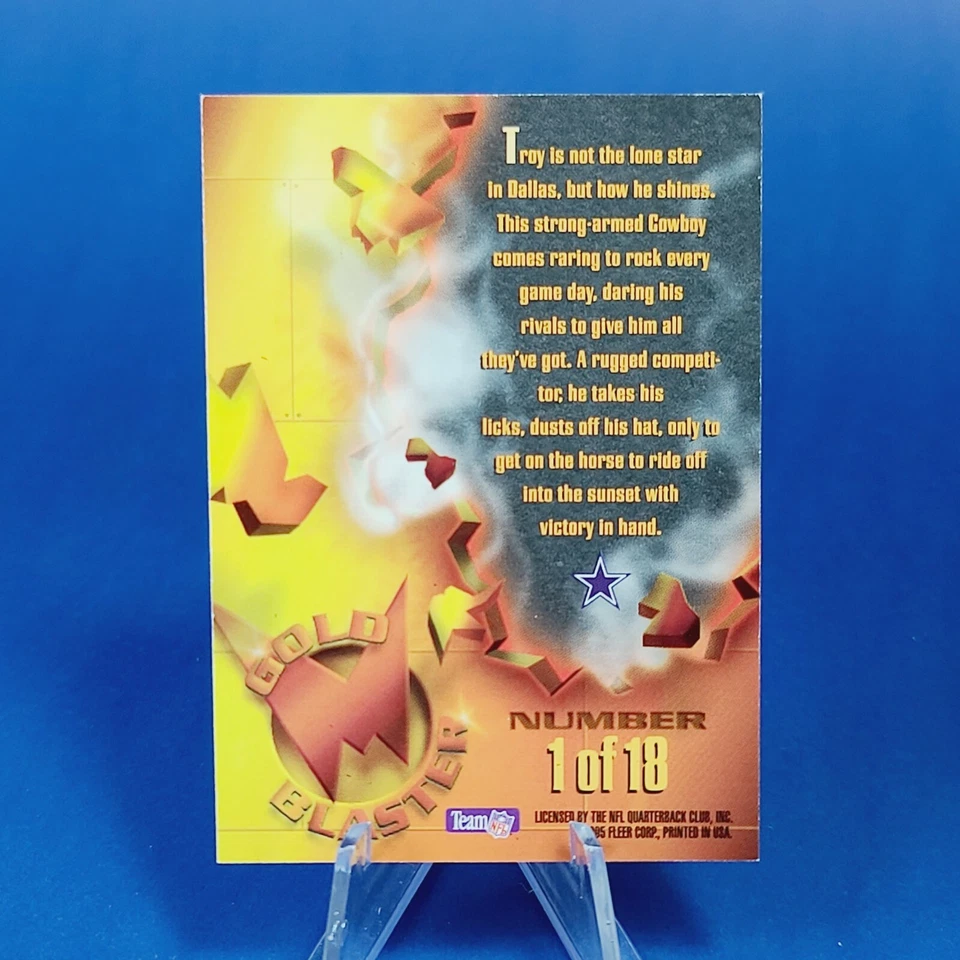 #1/18 Troy Aikman COWBOYS GOLD SSP METAL INSERT CARD - W/ CASE - Image 3 of 3