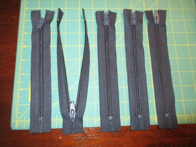 Lot of 5 Navy YKK 8'' Closed Zippers with Plastic Teeth and Metal Pull Tabs