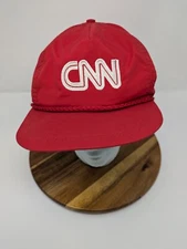 Vintage CNN Cable News Network Hat TV Logo Roped Adjustable Strap Back Red Cap