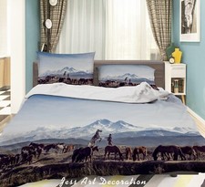 3D Horses Mountains Snow People Quilt Cover Set Duvet Cover Bedding Pillowcases