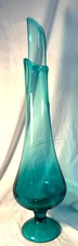 LARGE VINTAGE MCM L E SMITH PEACOCK BLUE SMOOTHIE SWUNG VASE 22+ INCH- FREE SHIP