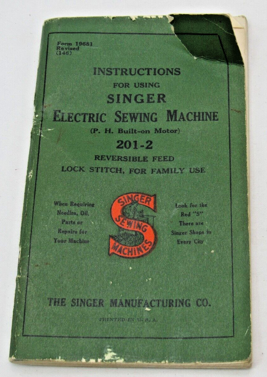 Vintage SINGER Sewing Machine Model 2012 MANUAL Instruction BOOK 1941