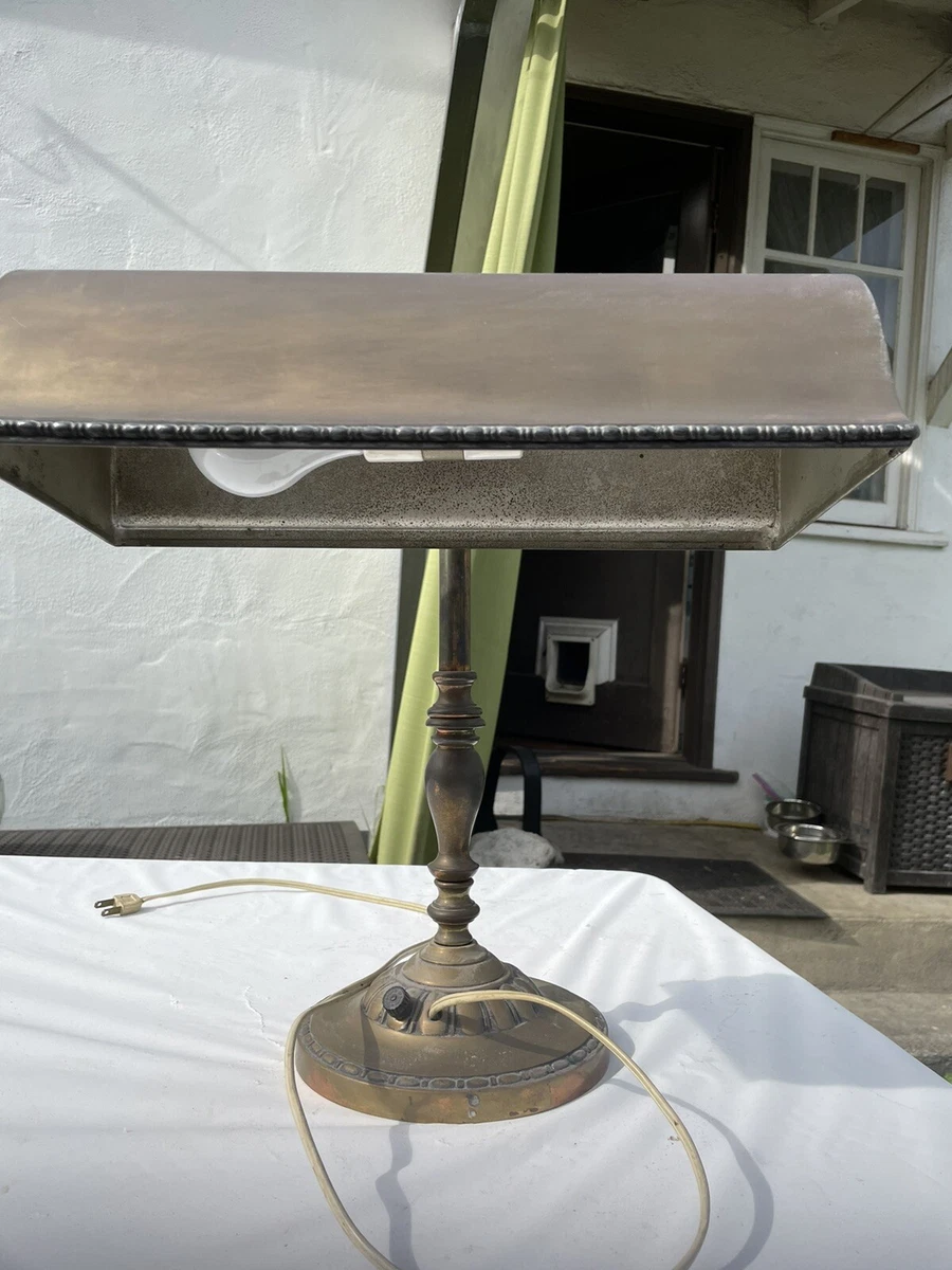 Antique Cast Iron Bankers Lamp Brass Shade pivoting neck eBay