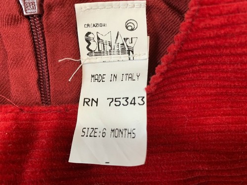 SMAY Red Corduroy Jumper Size 6 Month Girl Made In Italy - Picture 4 of 5