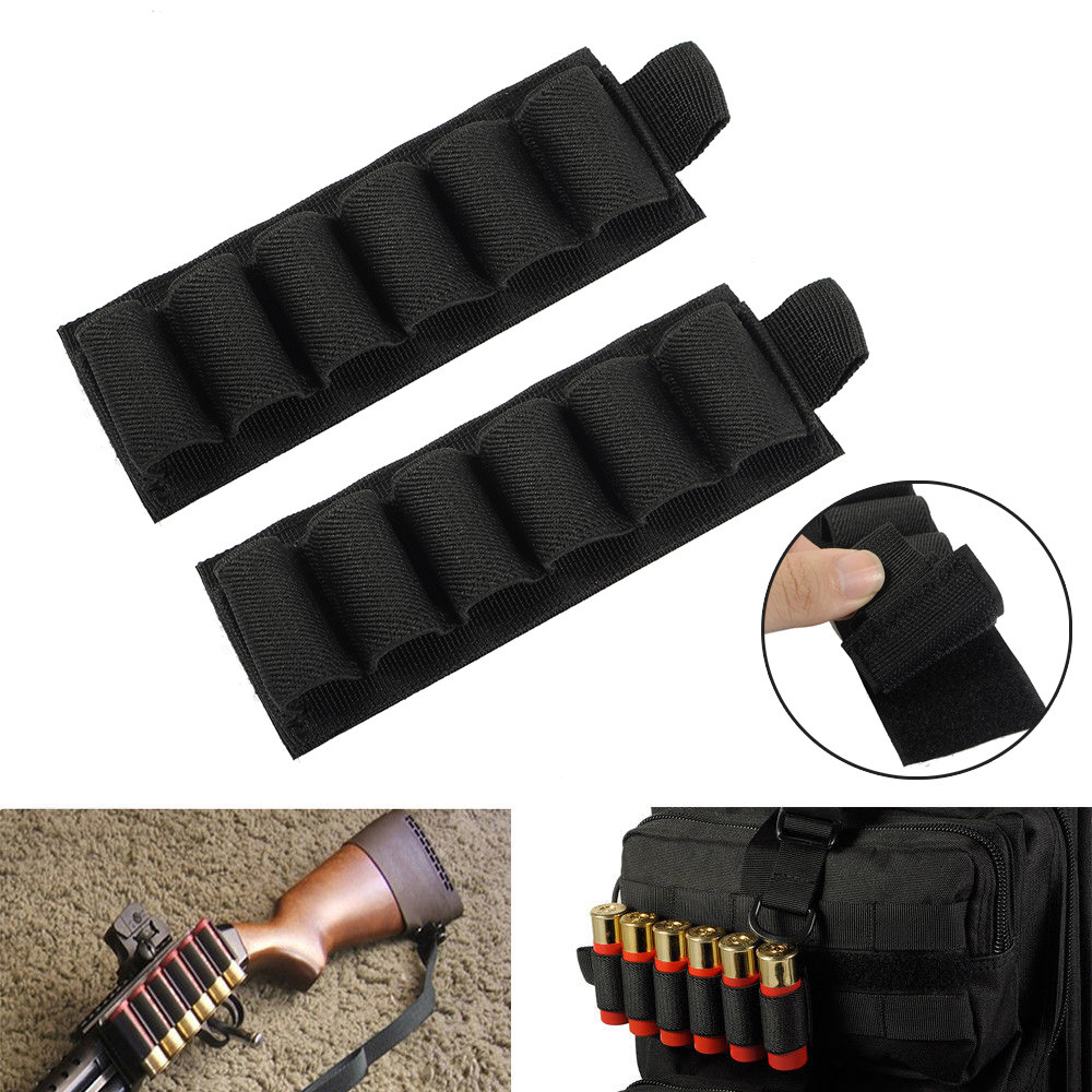 2pcs 6 Rounds 12/20GA Gauge Shotgun Shell Holder Gun Ammo Cartridge Pouch Black