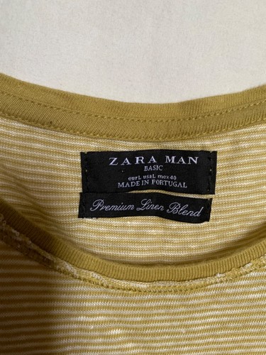 Zara Mens Premium Linen blend striped T- Shirt size 40 (L) - Picture 2 of 4