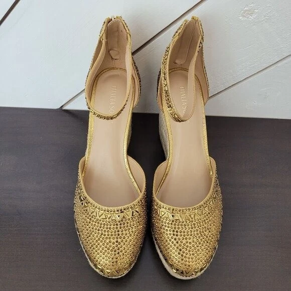 NUEVA Sandalia Thalia Sodi Mujer Mika Adornada Alpargata Dorada Cuña 10 Foto 3 de 4