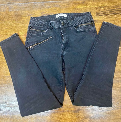Zara Basic Z1975 Black Denim The Skinny Moto Zipper Pocket Jeans Size 8 - Picture 3 of 4