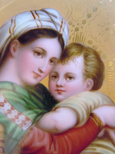 Benitier emaux cloisonne miniature Vierge Enfant Jesus Madone 19ème - Bild 7 von 12