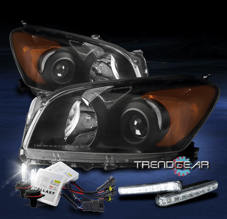FOR 2009-2012 TOYOTA RAV4 BLACK PROJECTOR HEADLIGHTS W/LED DRL 