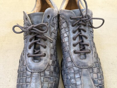 Pratesi Dress Shoes Blue Leather Men 43 10 Woven Italy Lace  display picture 1