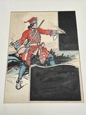 ANTIQUE ART DECO PAINTING ILLUSTRATION WAR BATTLE JOSEPH L KRAEMER LISTED FAMOUS