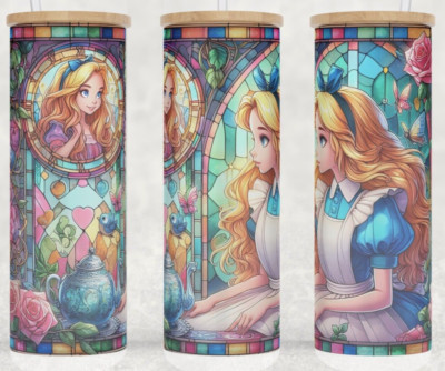 Frosted Glass Alice in Wonderland Stained Glass Reflection Cup Mug Tumbler 25oz
