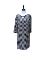 Jones New York Geo-Print Shift Dress SIZE 8 Black/White 3/4 Sleeves Keyhole Neck
