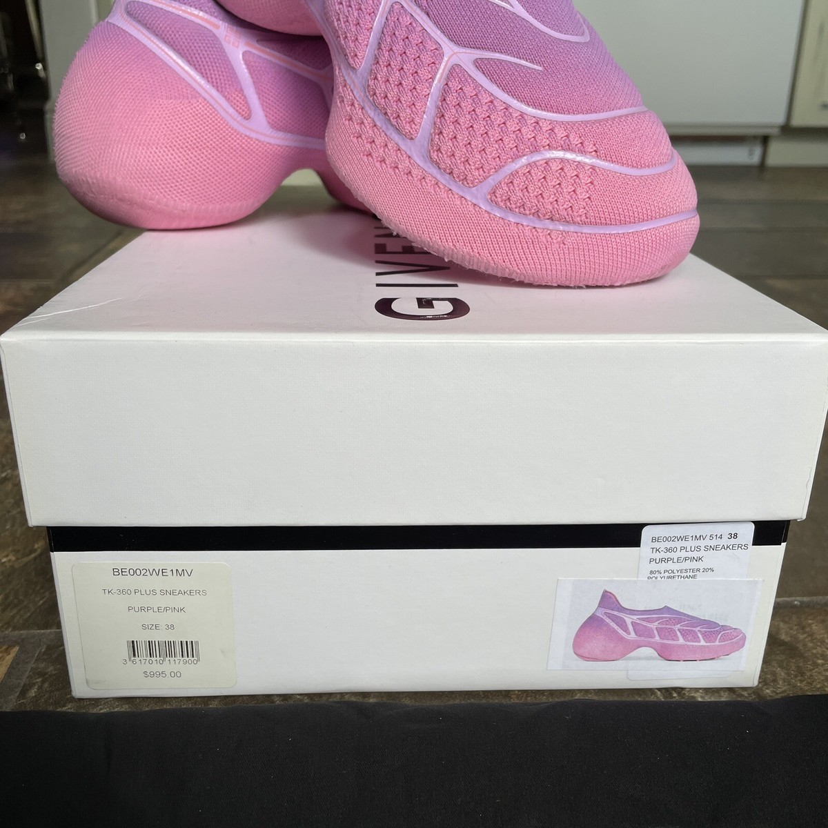 $995 Givenchy TK-360+ Purple/ Pink Low Top Knit Sneakers in