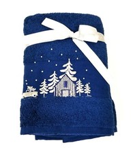 GRAMMERCY STUDIO 2 PC SET NAVY,GOLD RHINESTONE CHRISTMAS TREE HAND TOWEL -TURKEY
